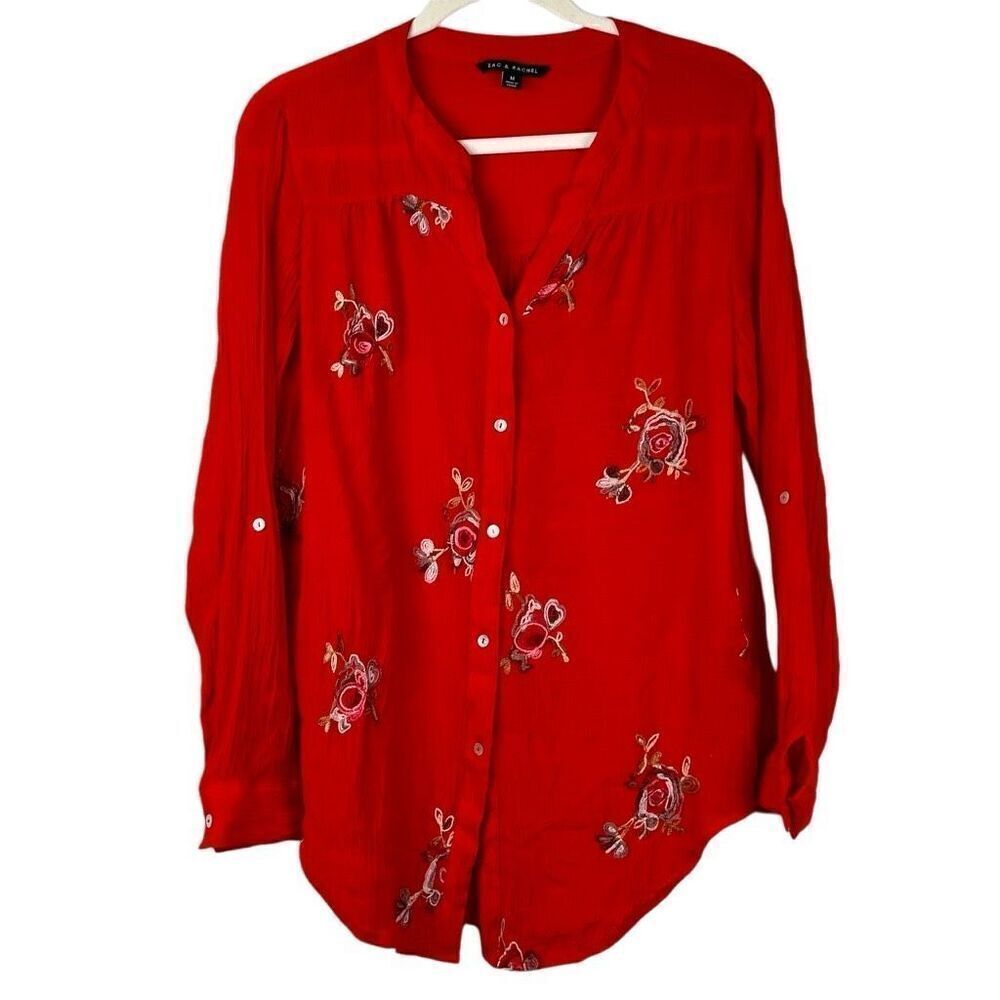 Zac & Rachel Floral Retro Button Up Long Sleeve Top Medium